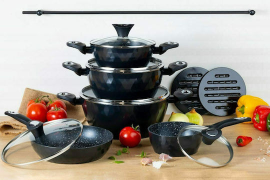 Edenberg Set De Vase De Gătit Din Aluminiu Negre Cu Acoperire Interioară Antiaderent 5 Buc