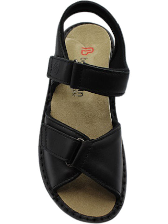 Fabienne Leather Women's Flat Sandals Anatomic with Strap in Black Color