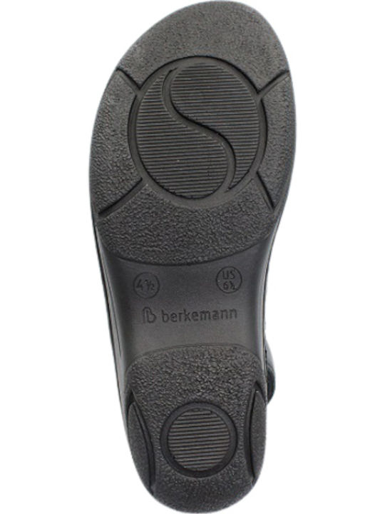 Fabienne Leather Women's Flat Sandals Anatomic with Strap in Black Color
