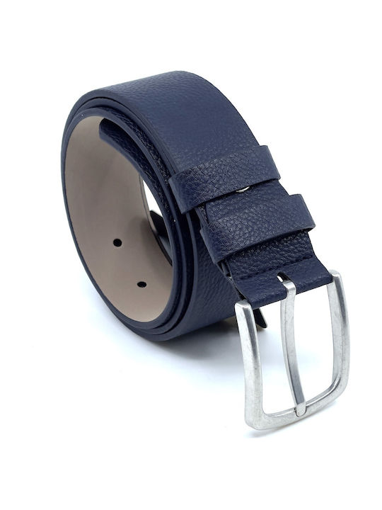 Wide Men's Belt from Artificial Leather Blue