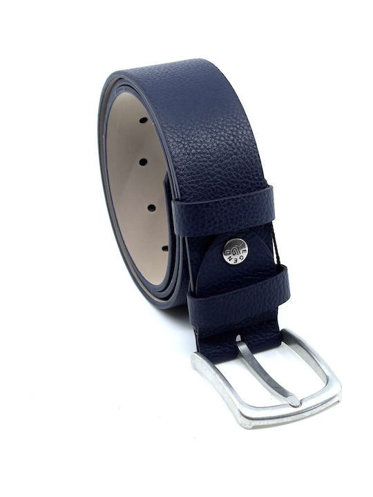 Wide Men's Belt from Artificial Leather Blue