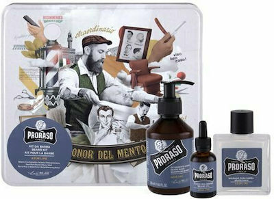 Proraso Azur Lime Beard & Moustache Grooming Set with Shampoo 200ml, Balm 100ml, Oil 30ml & Box