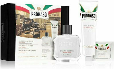 Proraso White Classic Beard & Moustache Grooming Set with Cream Tube 150ml & Aftershave Balm 100ml