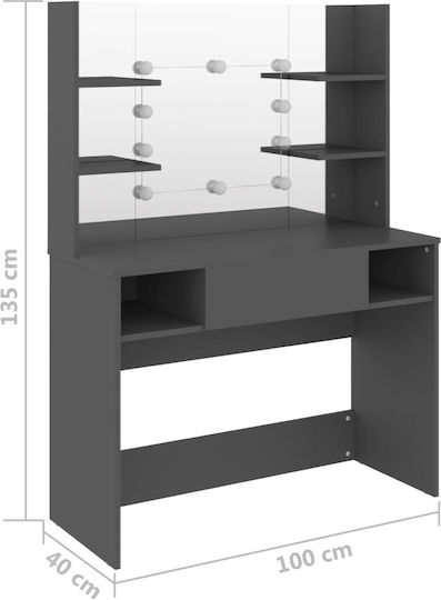 Masă De Toaletă De Podea Din Lemn Gri Cu Oglindă 100x40x135cm