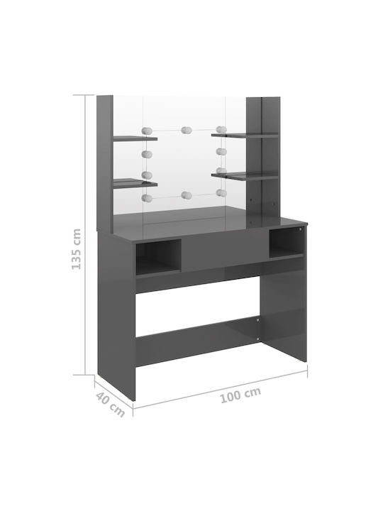 Schminktisch Hölzern Gray mit Spiegel 100x40x135cm