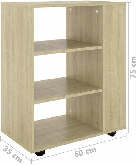 Office Cabinet Wooden with Wheels Sonoma 60x35x75cm