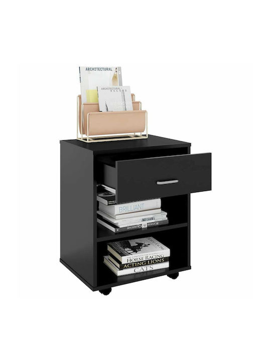 Office Storage Chipboard Cabinet With Wheels & Drawers Black Velvet-Black Metal L46xW36xH59cm