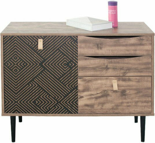Sideboard Home Wooden with Drawers Black Grey Oak 90x39.5x75cm