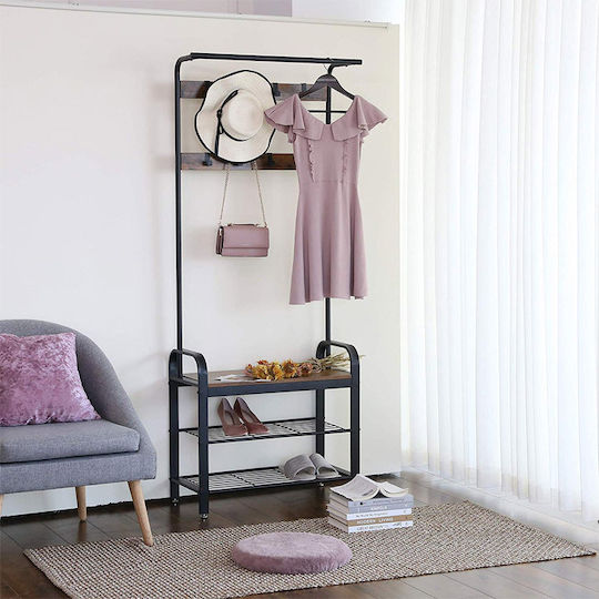 Entry Furniture with Hanger & Shoe Rack Black Velvet-Black Metal 72x33.7x183cm