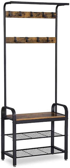 Entry Furniture with Hanger & Shoe Rack Black Velvet-Black Metal 72x33.7x183cm