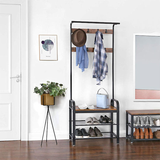 Entry Furniture with Hanger & Shoe Rack Black Velvet-Black Metal 72x33.7x183cm