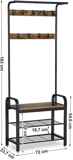 Entry Furniture with Hanger & Shoe Rack Black Velvet-Black Metal 72x33.7x183cm