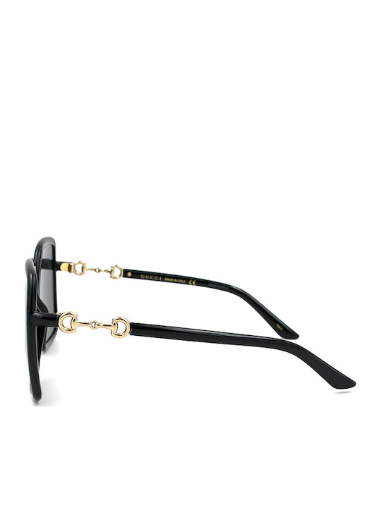Gucci Damentagessonnenbrille mit Schwarzem Horn umrandetem Rahmen und Grauen Gläser GG0890S 001