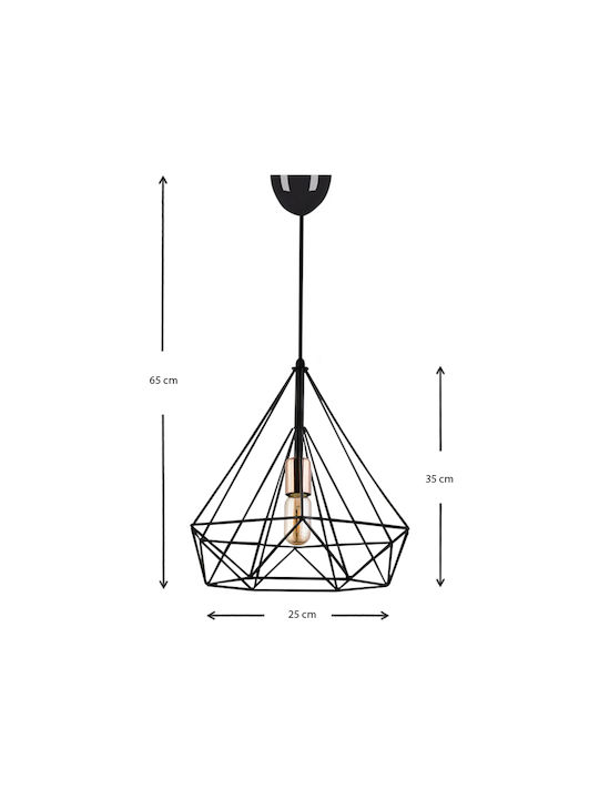 Megapap Donald Pendant Light Black with Socket E27 25x30x65cm