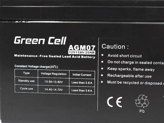 Green Cell Μπαταρία UPS με Χωρητικότητα 12Ah και Τάση 12V AGM07