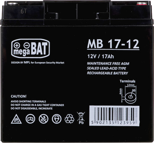 Megabat Power Elektro MB 17-12 Baterie UPS cu Capacitate 17Ah și Tensiune 12V 1buc