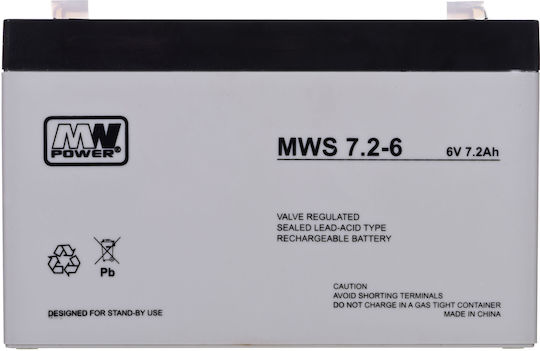 MW Power MWS 7.2-6 UPS Battery with Capacity 7.2Ah and Voltage 6V 1pcs