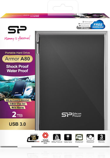 Silicon Power Armor A80 USB 3.2 Εξωτερικός HDD 2TB 2.5" Μαύρο