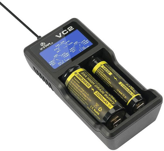 XTAR VC2 USB Charger 2 Batteries Li-ion/Ni-MH Size 18650/16340/26650/14500