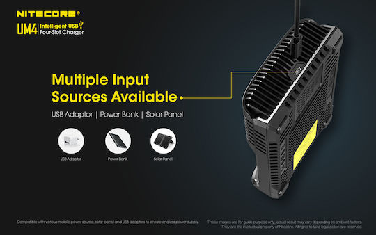 NiteCore UM4 Charger 4 Batteries Li-ion/Ni-Cd/Ni-MH Size AA/AAA/D/18650/16340/26650/14500