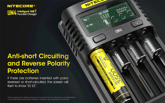 NiteCore UM4 Charger 4 Batteries Li-ion/Ni-Cd/Ni-MH Size AA/AAA/D/18650/16340/26650/14500
