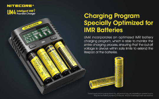 NiteCore UM4 Charger 4 Batteries Li-ion/Ni-Cd/Ni-MH Size AA/AAA/D/18650/16340/26650/14500