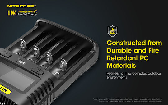 NiteCore UM4 Charger 4 Batteries Li-ion/Ni-Cd/Ni-MH Size AA/AAA/D/18650/16340/26650/14500