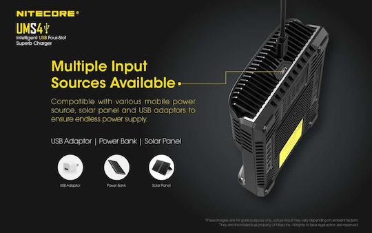 NiteCore UMS4 Charger 4 Batteries Li-ion Size 18650/16340/26650/14500