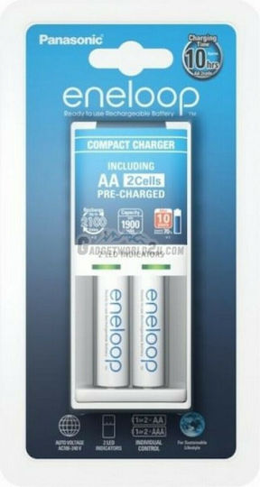 Panasonic Eneloop Compact BQ-CC50 Încărcător 2 Baterii Ni-MH Dimensiune AA Set cu 2x AA 1900mAh în culoarea Alb