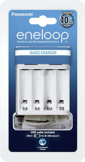 Panasonic Eneloop Basic BQ-CC61 USB Charger 4 Batteries Ni-MH Size AA/AAA in White color