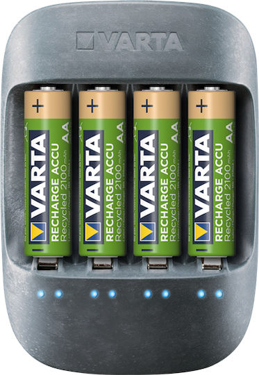 Varta Eco Charger USB 4 Baterii Ni-MH Dimensiune AA/AAA în culoarea Gri