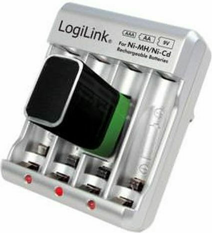 LogiLink Încărcător 4 Baterii Ni-Cd/Ni-MH Dimensiune AA/AAA/9V în culoarea Alb