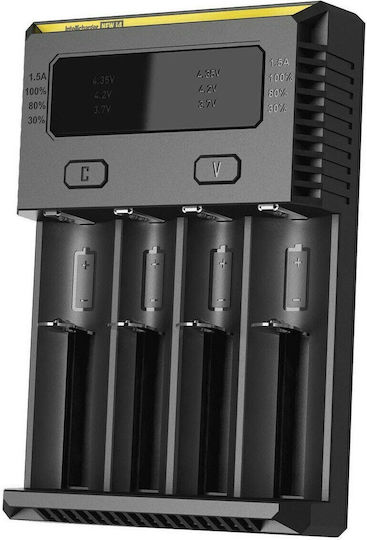 NiteCore i4 Φορτιστής 4 Μπαταριών Li-ion/Ni-Cd/Ni-MH Μεγέθους AA/AAA/18650/16340/26650/14500