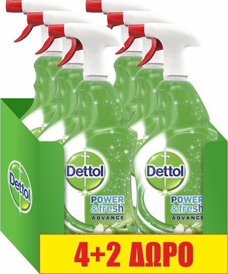 Dettol Power & Fresh Advance Cleaning Spray General Use Disinfectant Green Apple 6x500ml