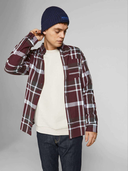 Jack & Jones Cămașă Bărbătească Cu mânecă lungă Verificat Catawba Grape