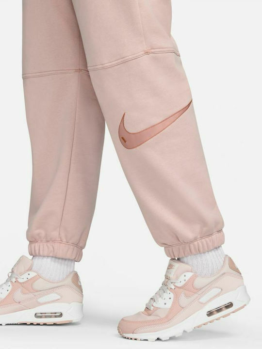 Swoosh Ψηλόμεσο Παντελόνι Φόρμας με Λάστιχο Ροζ