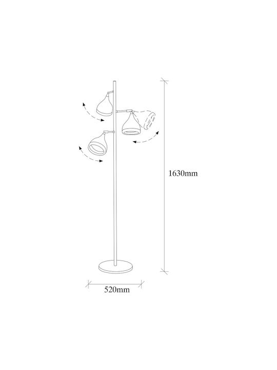 Yildo Floor Lamp H163xW52cm. with Socket for Bulb E27 Black