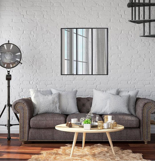 The Home Deco Factory Καθρέπτης Τοίχου με Μαύρο Μεταλλικό Πλαίσιο 61.5x61.5cm