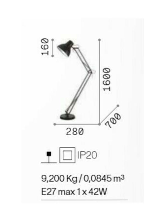 Ideal Lux Wally PT1 Floor Lamp H160xW28cm. with Socket for Bulb E27 Black