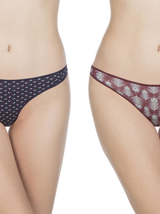 Bamboo Women's String 2Pack Bordeaux/Navy Blue