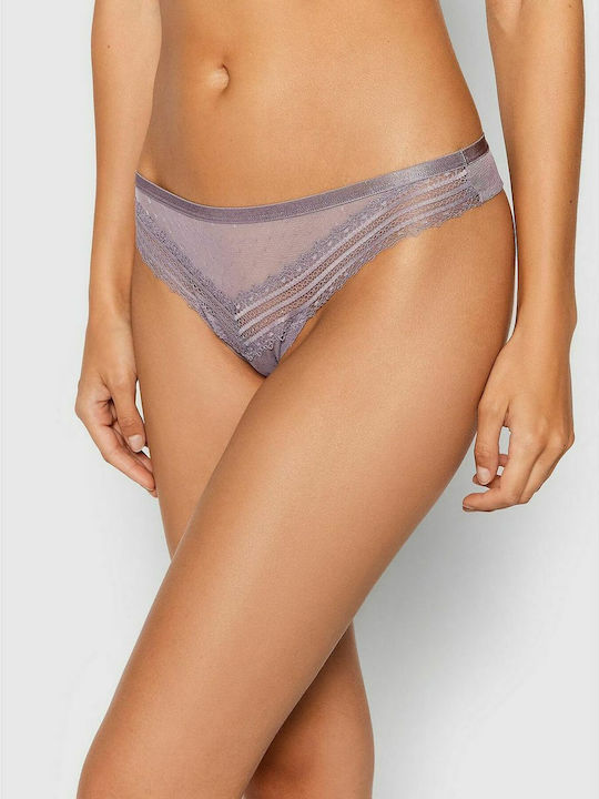 Tempting Tulle Γυναικείο String με Δαντέλα Γκρι