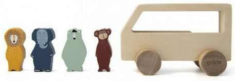 Trixie Vehicle Small Bus with Animals made of Wood for 18++ Months