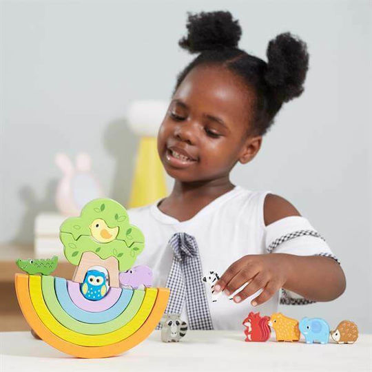 Viga Toys Stacking Toy Rainbow with Animals & Tree made of Wood for 18++ Months