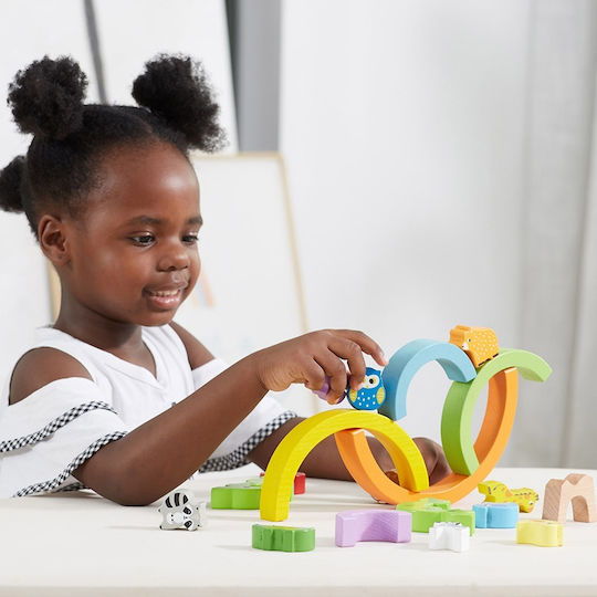 Viga Toys Stacking Toy Rainbow with Animals & Tree made of Wood for 18++ Months