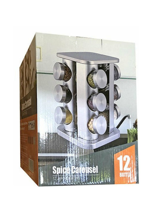 HOMie Glass Tabletop Spice Rack with Stand Silver 12pcs
