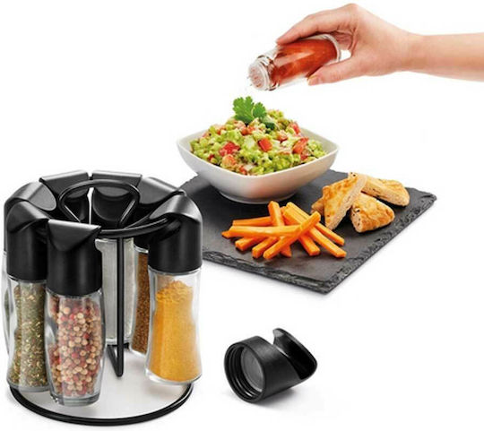 Metaltex Glass Tabletop Spice Rack with Stand Black 8pcs