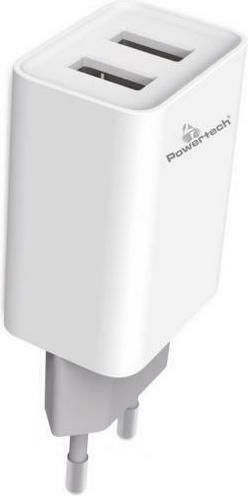 Powertech Φορτιστής Χωρίς Καλώδιο με 2 Θύρες USB-A Λευκός (PT-778)