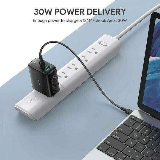 Aukey Wireless Charger with USB-A and USB-C Ports 30W Power Delivery Black