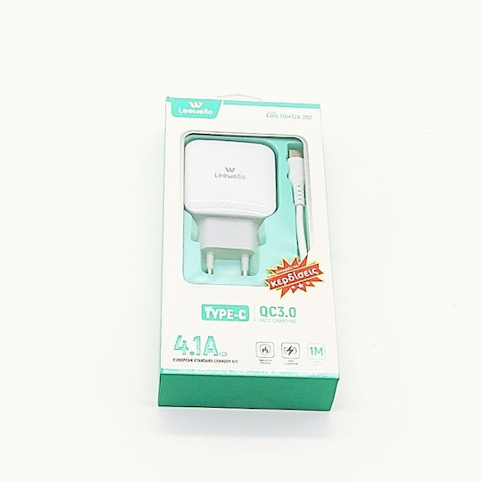 Leewello Ladegerät mit USB-A Anschluss und Kabel USB-C Schnellaufladung 3.0 Weißs (CDQ-110 + SJX-202)