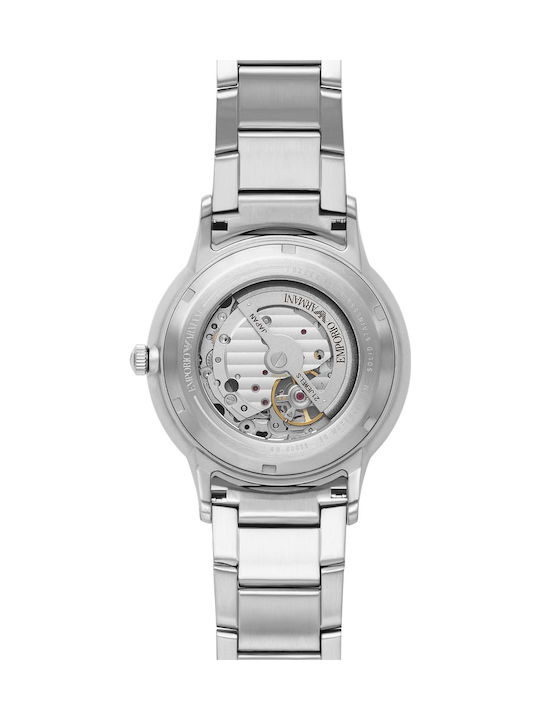 Emporio Armani Renato Ανδρικό Ρολόι 43mm Αυτόματο με Ασημί Μεταλλικό Μπρασελέ